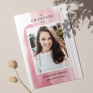 Brushstrokes Dark Pink Photo Girly Graduation Invitation