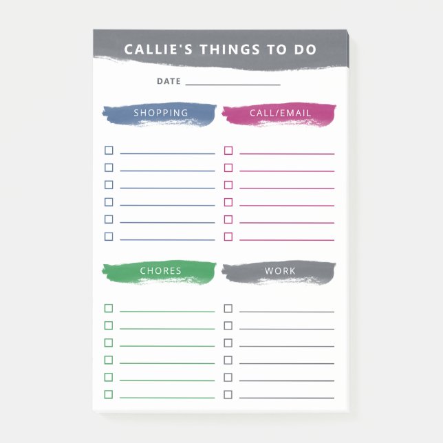 Brushstrokes Four Category To Do List Post-it Notes (Front)