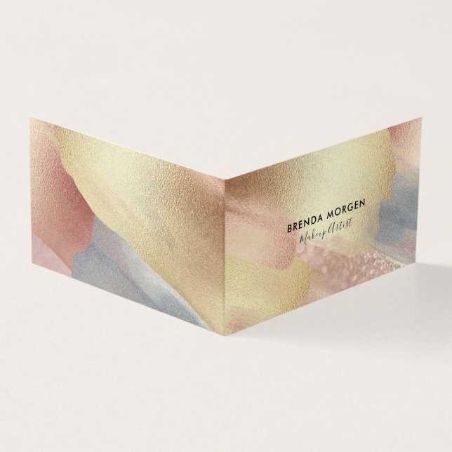Brushstrokes gold pink and grey business card (Outside)