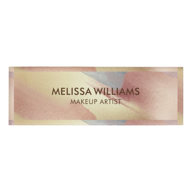 Brushstrokes in gold, copper and grey name tag (Front)