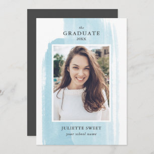 Brushstrokes Light Blue Photo Girly Graduation Invitation