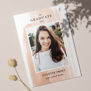 Brushstrokes Peach Photo Girly Graduation Invitation