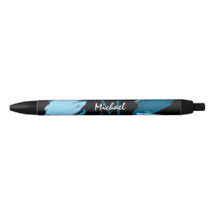 Brushstrokes shades of blue name with monogram black ink pen