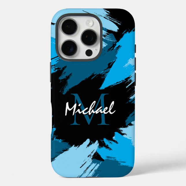 Brushstrokes shades of blue name with monogram Case-Mate iPhone case (Back)