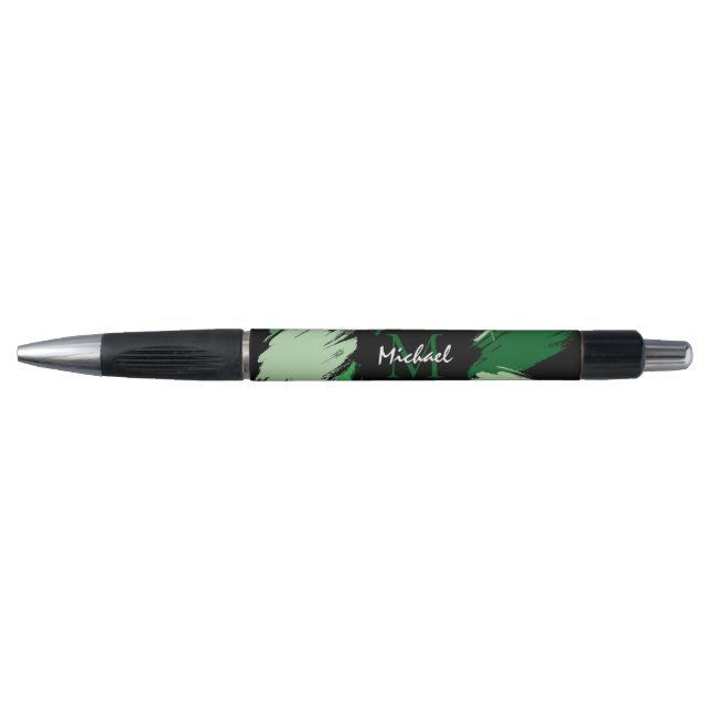 Brushstrokes shades of green name with monogram (Front)