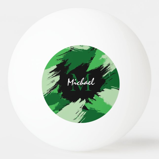 Brushstrokes shades of green name with monogram ping pong ball (Front)