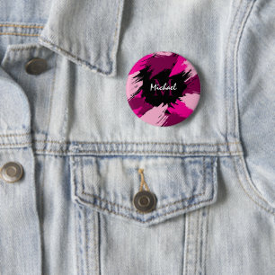 Brushstrokes shades of hot pink name with monogram 6 cm round badge