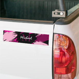 Brushstrokes shades of hot pink name with monogram bumper sticker