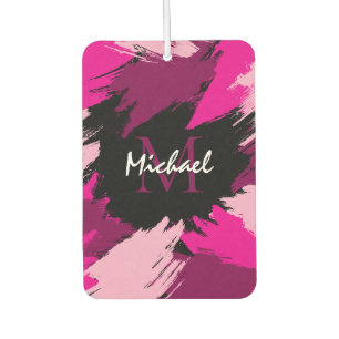 Brushstrokes shades of hot pink name with monogram car air freshener