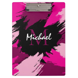 Brushstrokes shades of hot pink name with monogram clipboard