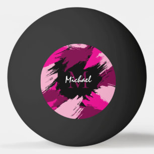 Brushstrokes shades of hot pink name with monogram ping pong ball