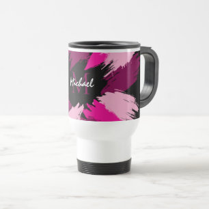 Brushstrokes shades of hot pink name with monogram travel mug