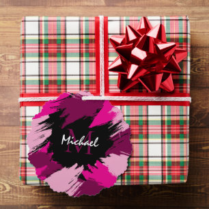 Brushstrokes shades of hot pink name with monogram tree decoration card