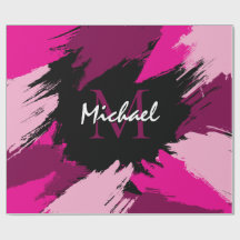 Brushstrokes shades of hot pink name with monogram