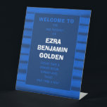 Brushstrokes Stripes Blue Bar Bat Mitzvah CUSTOM Pedestal Sign<br><div class="desc">Perfect sign for a bat mitzvah, bar mitzvah or other Jewish celebration! Hand made abstract art with loose brushstrokes for you on the front! FULLY CUSTOMIZABLE! Click on “Personalise” above to edit the text. Click "edit using design tool" to adjust the fonts, colours and placements and to delete areas if...</div>