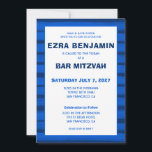 Brushstrokes Stripes Blue Custom Bar Bat Mitzvah Invitation<br><div class="desc">Perfect card to announce a bat mitzvah, bar mitzvah or other Jewish celebration! Hand made abstract art with loose brushstrokes for you on the front and back side! FULLY CUSTOMIZABLE! Click on “Personalise” above to edit the text. Click "edit using design tool" to adjust the fonts, colours and placements and...</div>