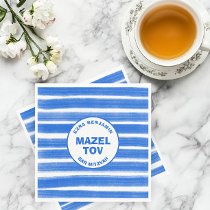 Brushstrokes Stripes Blue Custom Bar Bat Mitzvah Napkin