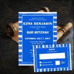 Brushstrokes Stripes Blue Custom Bar Bat Mitzvah RSVP Card<br><div class="desc">Perfect RSVP card to include with matching invitation for a bat mitzvah, bar mitzvah or other Jewish celebration! Hand made abstract art with loose brushstrokes for you on the front and back side! FULLY CUSTOMIZABLE! Click on “Personalise” above to edit the text. Click "edit using design tool" to adjust the...</div>