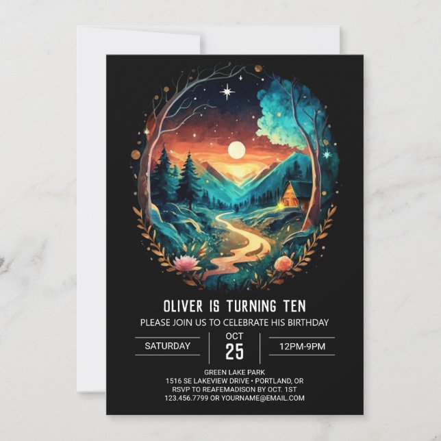 Brushwood Adventure Awaits Wonderland Birthday Invitation (Front)