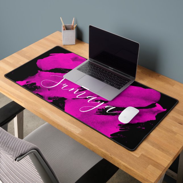 Brushy Black & Pink Desk Mat Customisable  (Office 2)