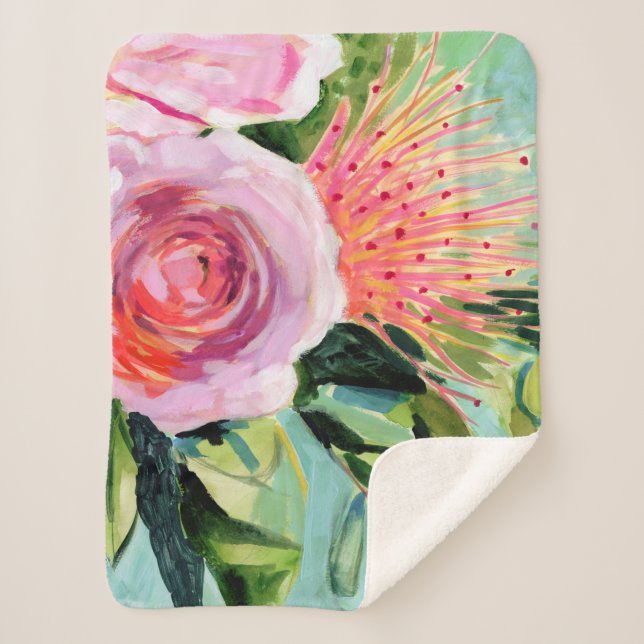 Brushy Floral I Sherpa Blanket (Front)