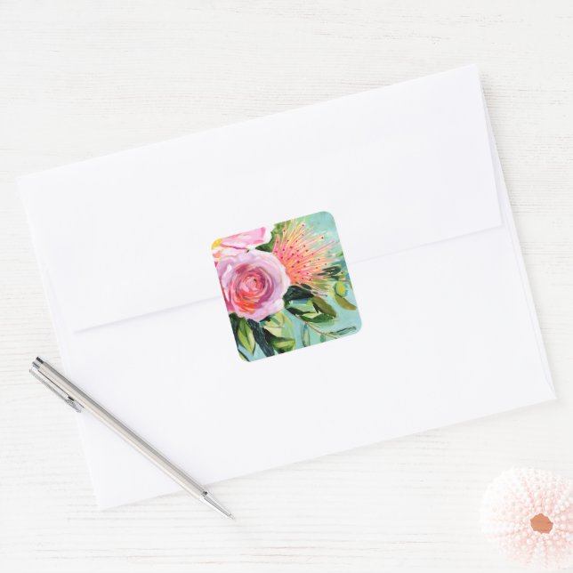 Brushy Floral I Square Sticker (Envelope)