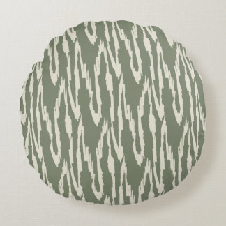 Brushy Ikat Sage Off White Round Cushion