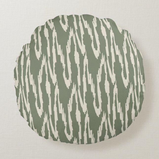 Brushy Ikat Sage Off White Round Cushion (Front)
