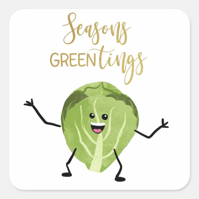 brussel sprout funny christmas greetings green square sticker (Front)