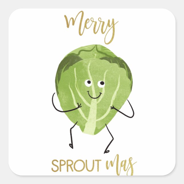 brussel sprout funny christmas greetings green square sticker (Front)