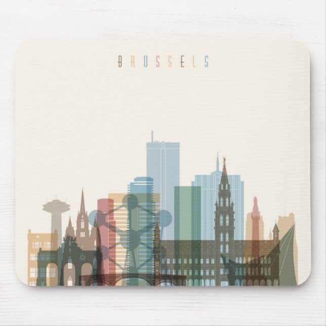 Brussels, Belgium | City Skyline Mouse Mat (Front)