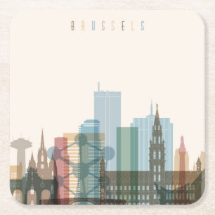 Brussels, Belgium City Skyline Square Paper Coaster