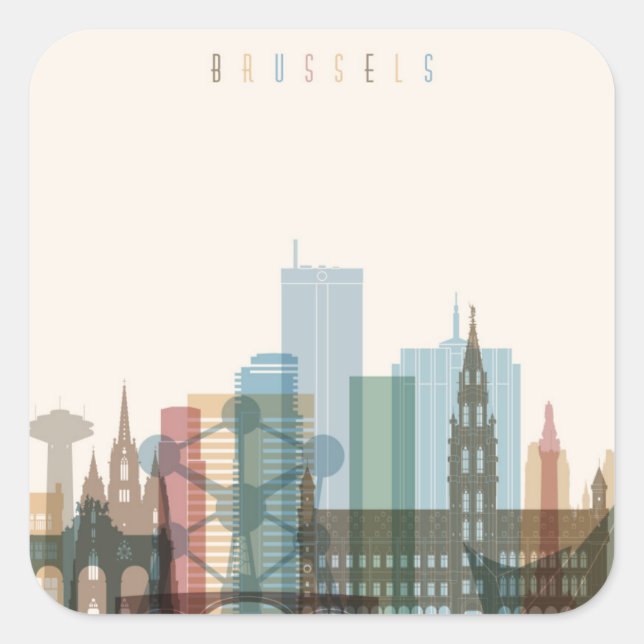 Brussels, Belgium | City Skyline Square Sticker (Front)