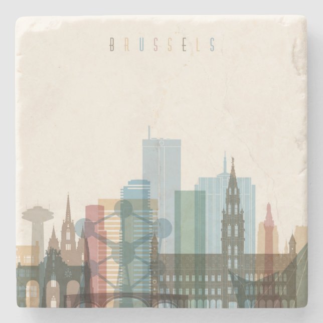 Brussels, Belgium | City Skyline Stone Coaster (Front)