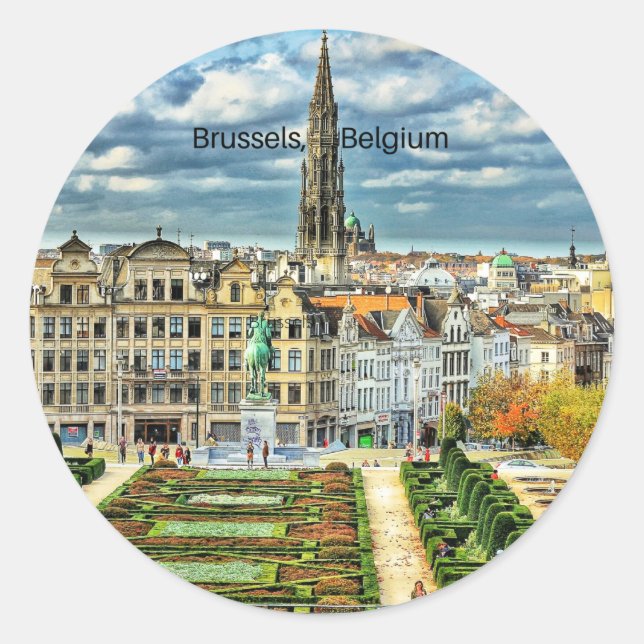 Brussels, Belgium cityscape photo Classic Round Sticker (Front)