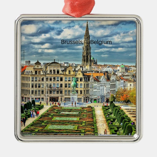 Brussels, Belgium cityscape photo Metal Tree Decoration (Front)