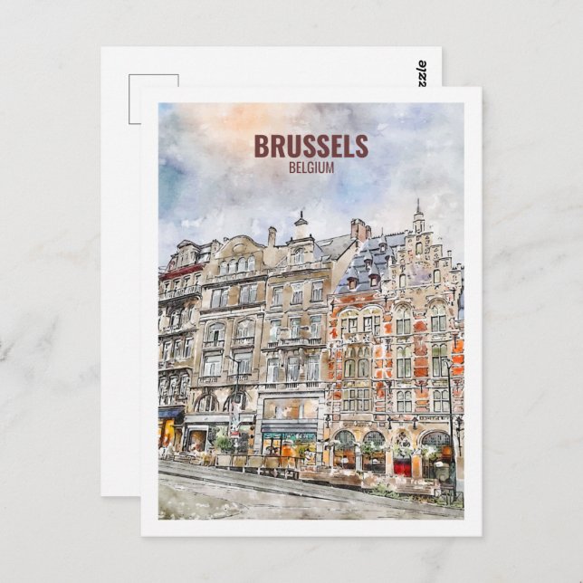 Brussels Belgium Famous Travel Watercolor Postcard (Front/Back)