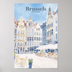 Brussels Belgium Gouache Paint Illustration Travel Poster
