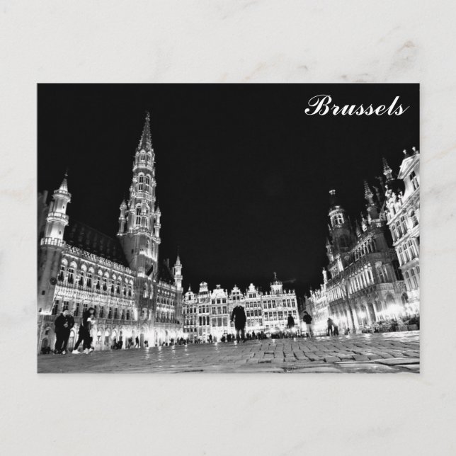 Brussels Belgium Grand Place at Night Travel Postcard (Front)
