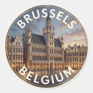 Brussels Belgium Grand Place Historic Architecture Classic Round Sticker