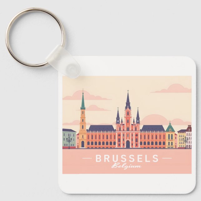 Brussels Belgium Grand Place Pastel Travel Key Ring (Front)
