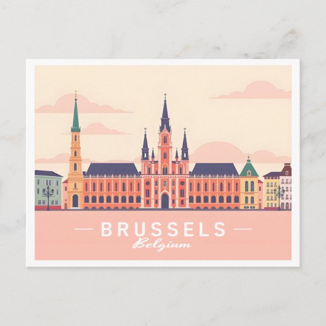 Brussels Belgium Grand Place Pastel Travel Postcard (Front)