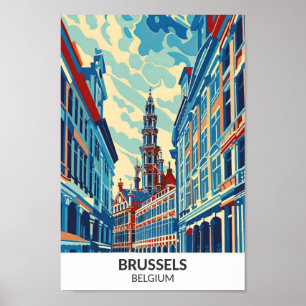Brussels Belgium Retro Artwork Travel  Poster