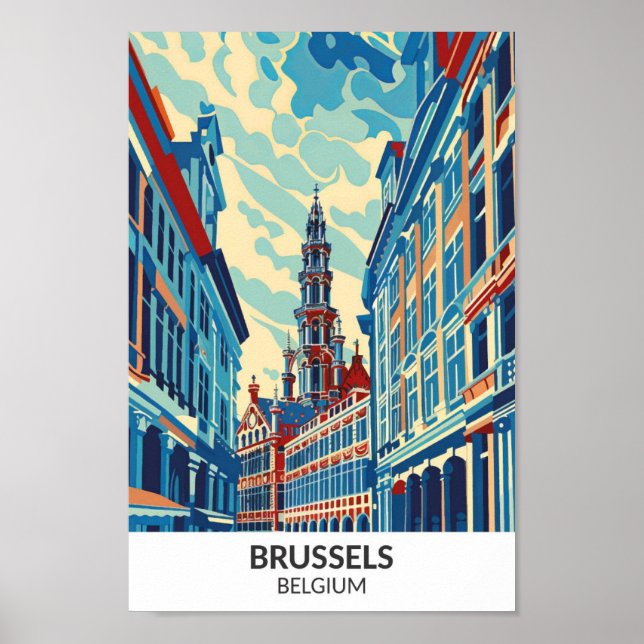 Brussels Belgium Retro Artwork Travel  Poster (Front)