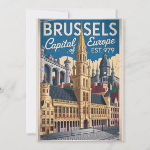 Brussels Belgium Retro Skyline Cityscape Travel Holiday Card