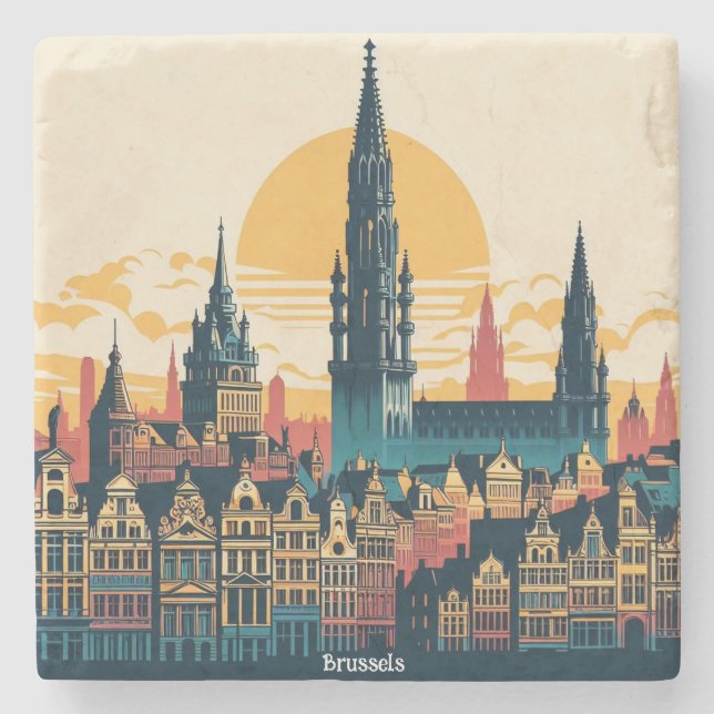 Brussels, Belgium stylist painting Stone Coaster (Front)