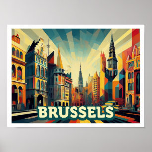 Brussels Belgium Travel artistic colourful Poster