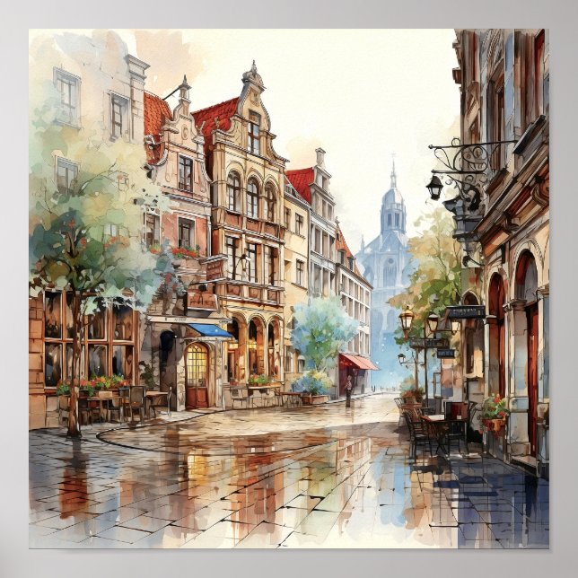 Brussels Belgium Travel Watercolor Art Print  (Front)
