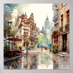 Brussels Belgium Travel Watercolor Art Print 