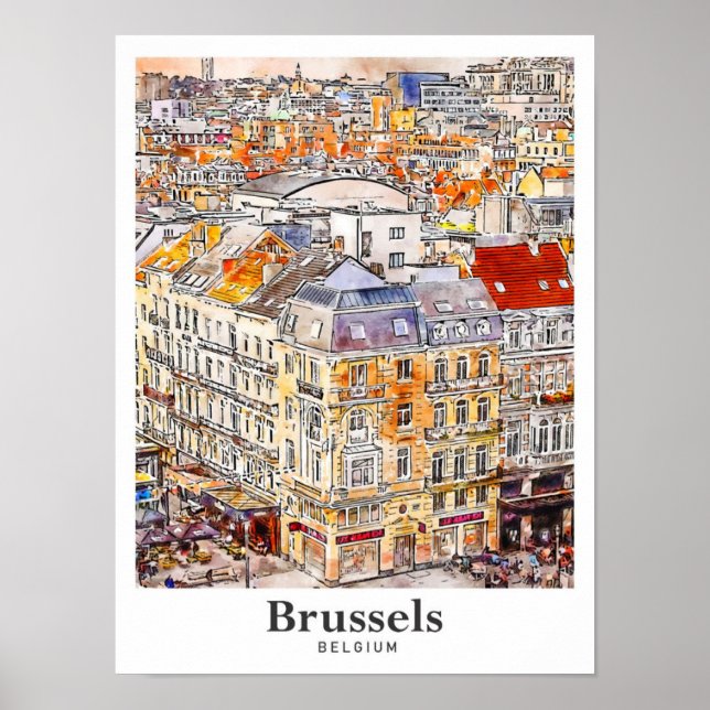 Brussels Belgium Travel Watercolor Hand Drawn Poster (Front)